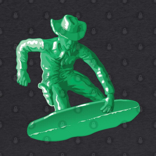 Green plastic toy snowboarding by Patrol